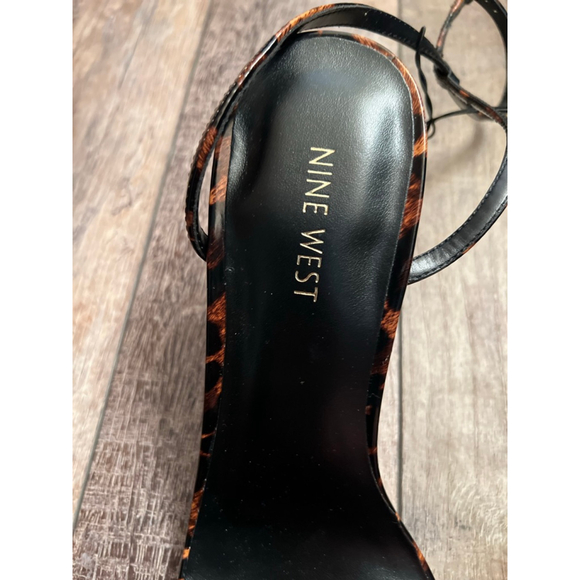 NEW Women's Nine West Leopard Print Ankle Strap Heels Size 11 Brown Black - Picture 9 of 11
